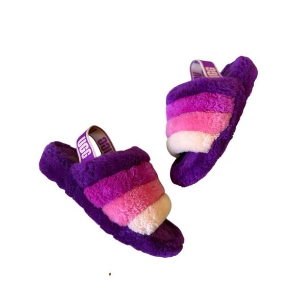 UGG YEAH BERRYLICIOUS MULTI SLIDE FUR SLINGBACK SHOES SLIPPERS SIZE 8 Purple Pin - Picture 2 of 7